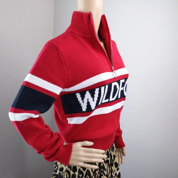WILDFOX bold graphic print half zip pullover sweater - Picture 2 of 7